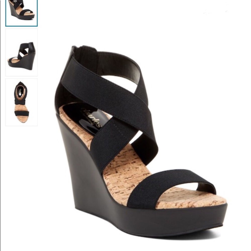 Charles David Black PAULINE Wedge Sandals